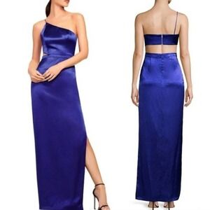 Aidan by Aidan Mattox Royal Blue Satin One Shoulder Maxi Dress Size 8
